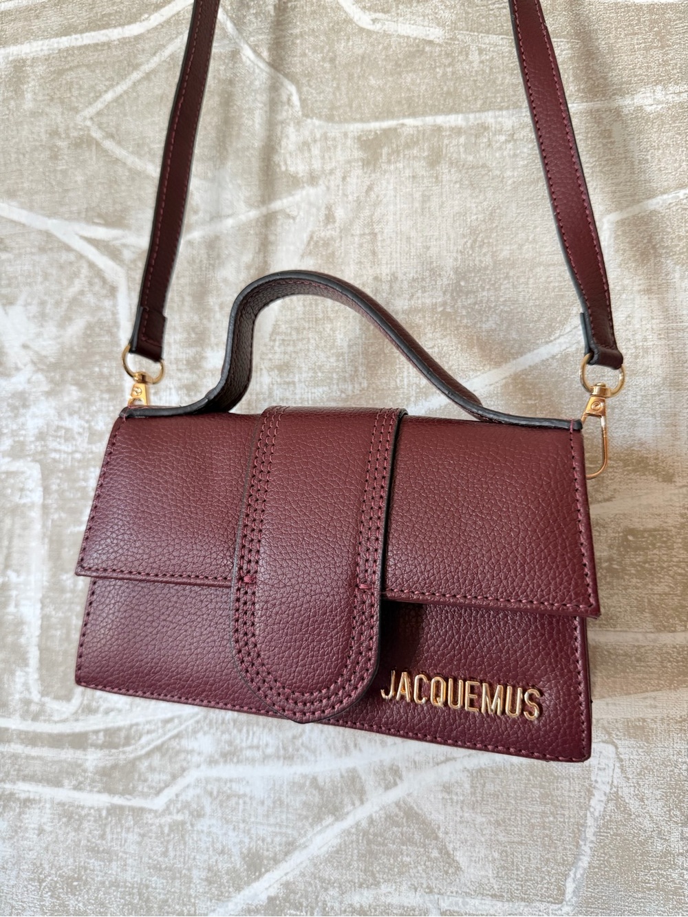 Jacquemus Wine Red Leather Crossbody with Top Handle